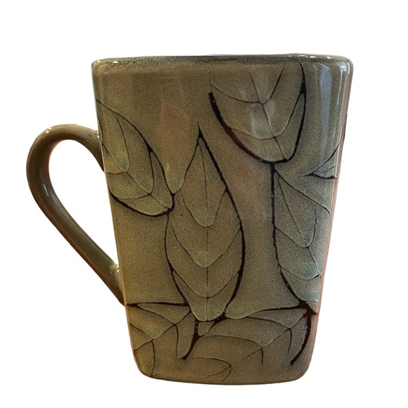 Roscher stoneware olive green leaf design “New Port” collection coffee cup. - Picture 3 of 6
